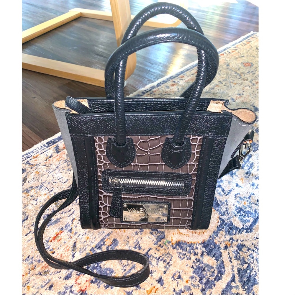Valentino Milano handbag pewter alligator leather with black pebbles calfskin